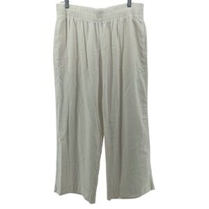 Old Navy Wide Leg Linen Blend Pants Womens Large White Lagenlook High Rise